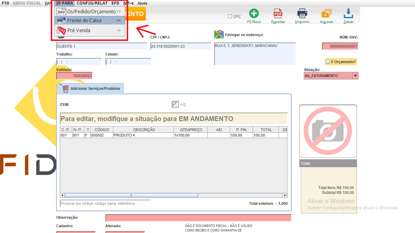 ir para frente caixa