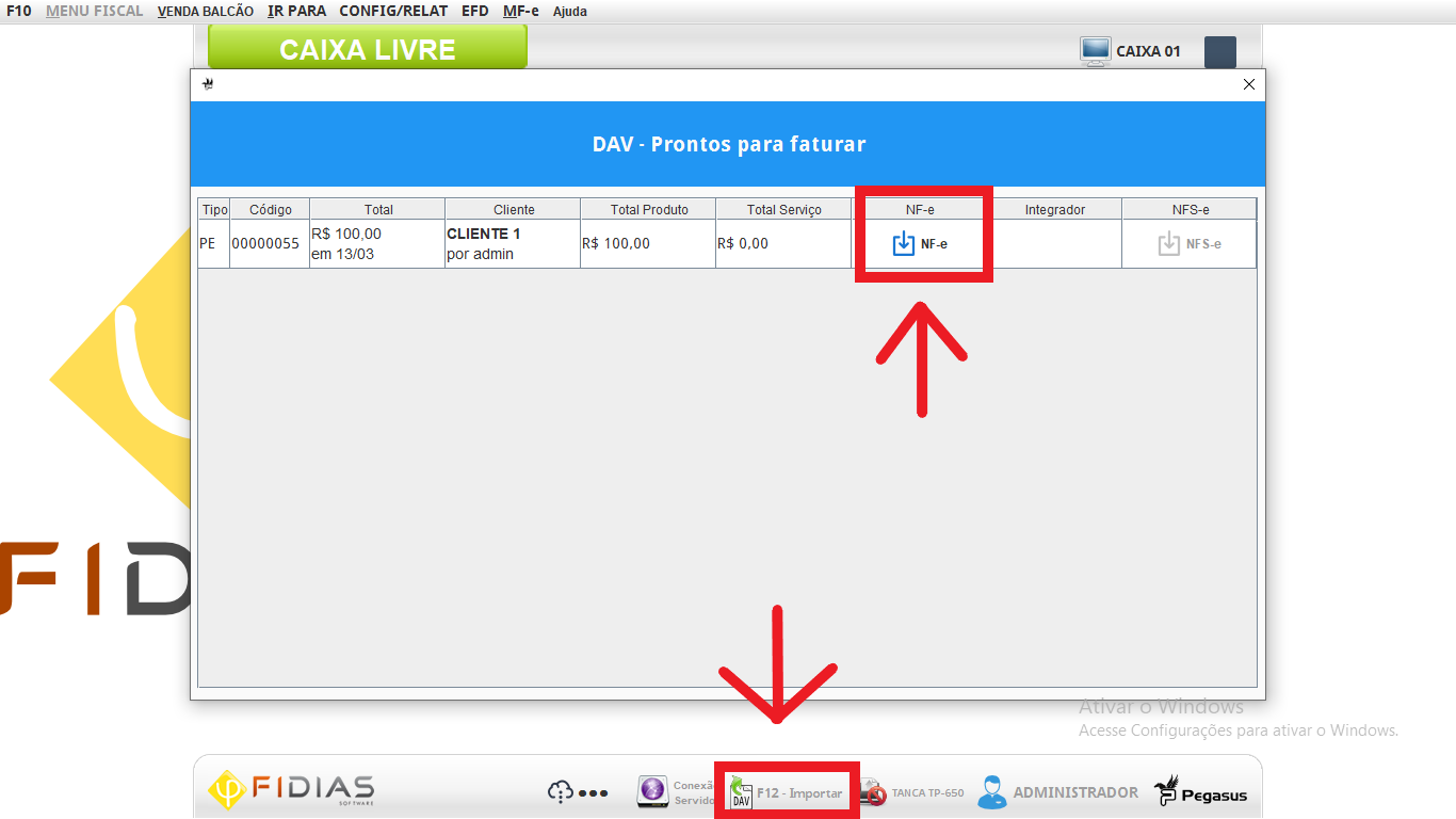 importar dav NF-e